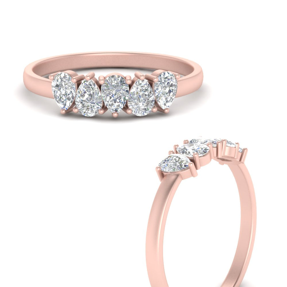 0.75 Carat 5 Stone Wedding Band Diamond Teardrop