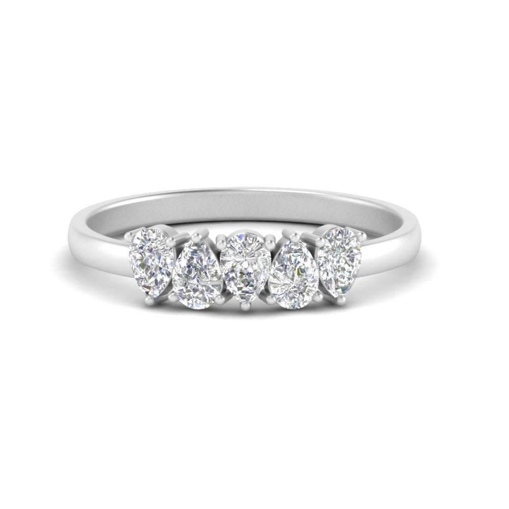 0.75 Carat 5 Stone Wedding Band Diamond Teardrop