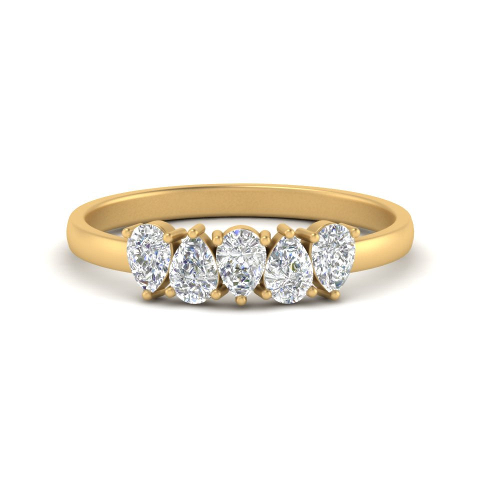 0.75 Carat 5 Stone Wedding Band Diamond Teardrop