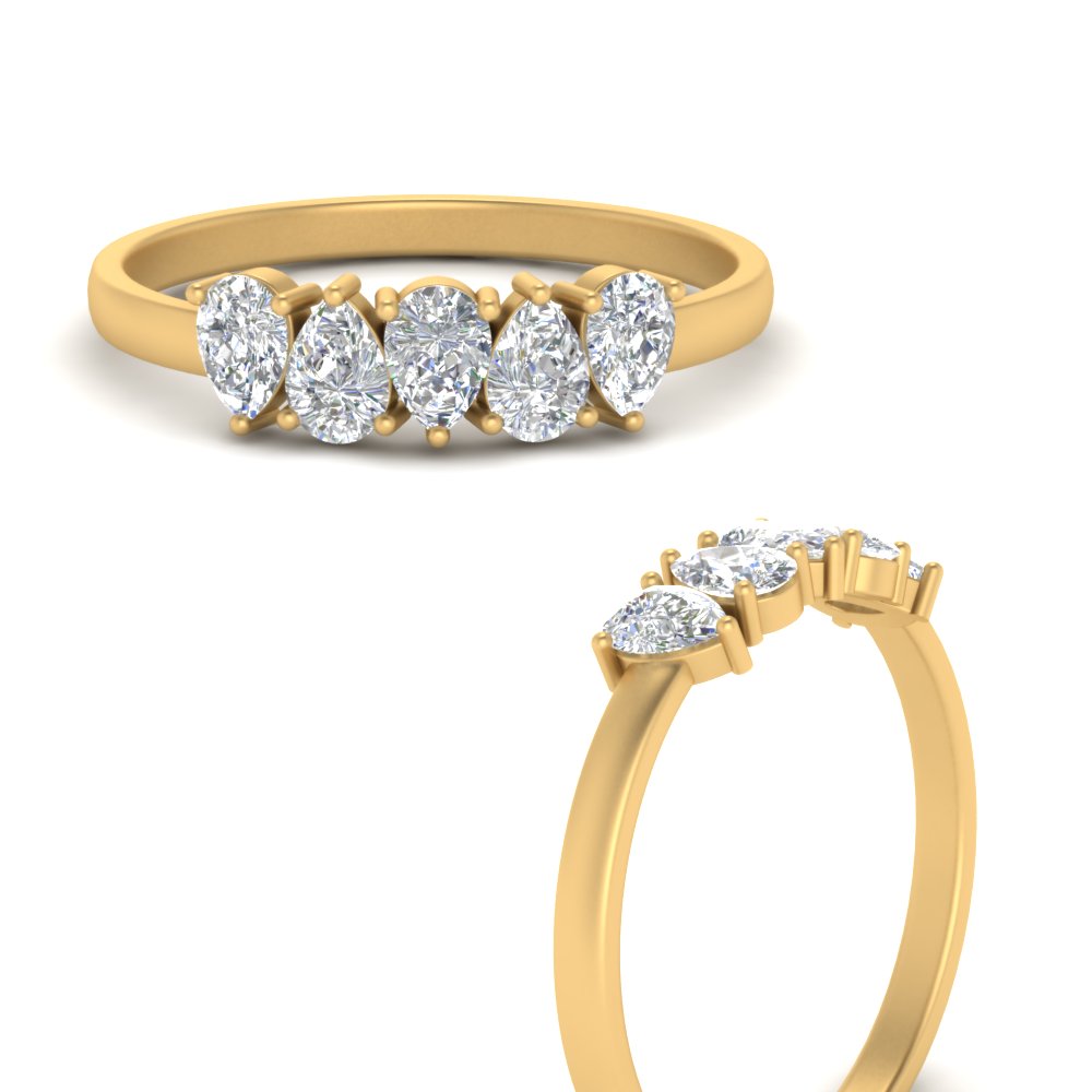 0.75 Carat 5 Stone Wedding Band Diamond Teardrop