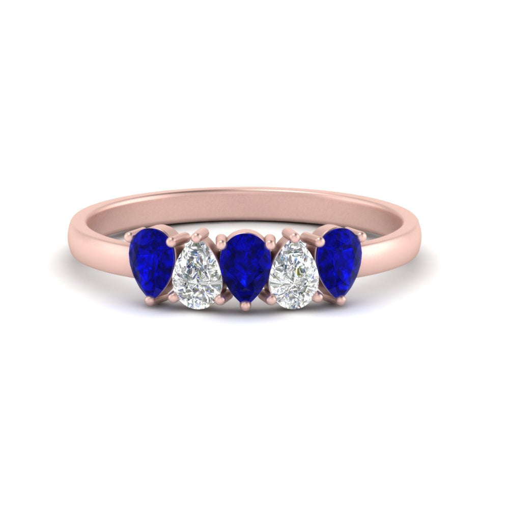0.75 Carat 5 Stone Wedding Band Diamond Teardrop