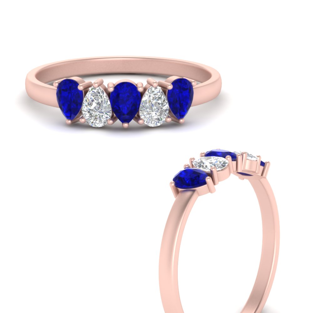 0.75 Carat 5 Stone Wedding Band Diamond Teardrop