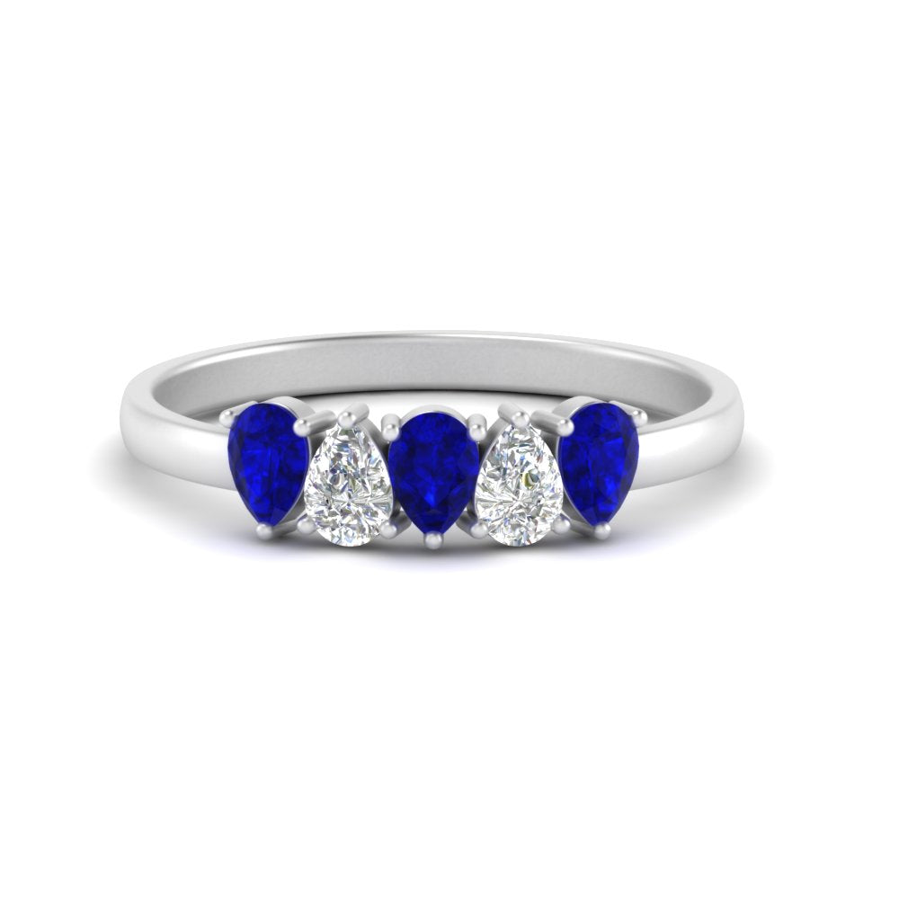 0.75 Carat 5 Stone Wedding Band Diamond Teardrop