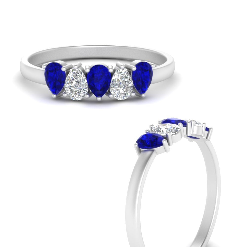 0.75 Carat 5 Stone Wedding Band Diamond Teardrop