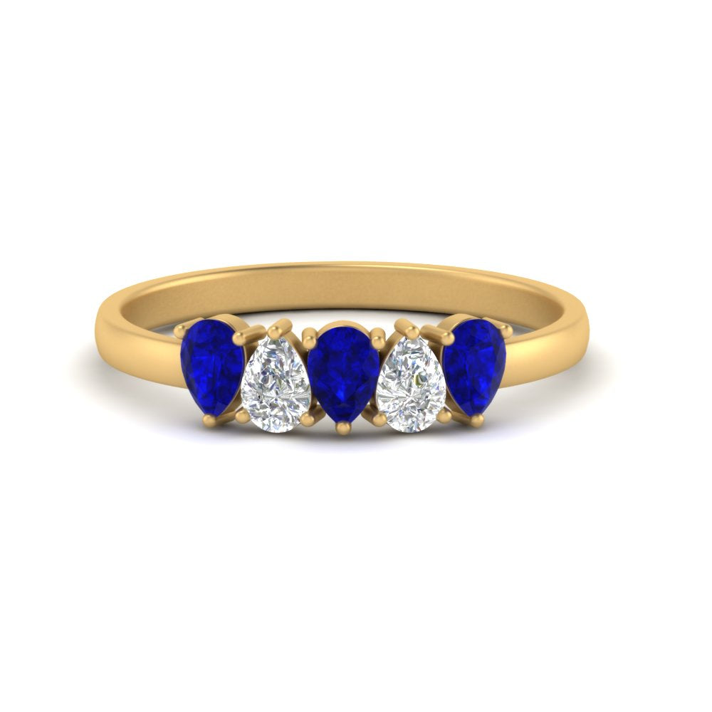 0.75 Carat 5 Stone Wedding Band Diamond Teardrop
