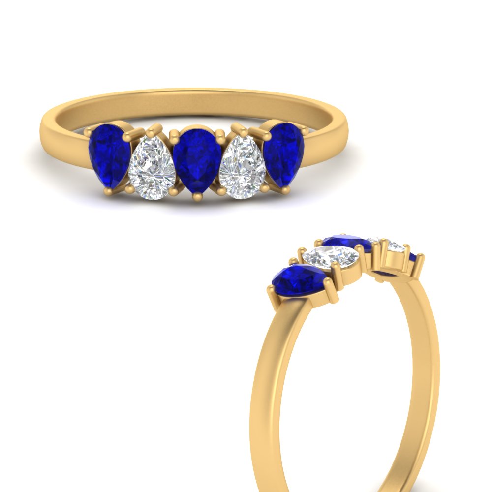 0.75 Carat 5 Stone Wedding Band Diamond Teardrop