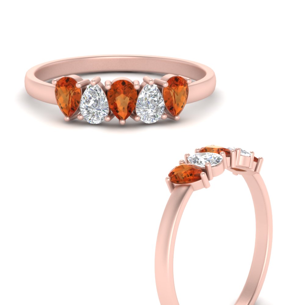 0.75 Carat 5 Stone Wedding Band Diamond Teardrop