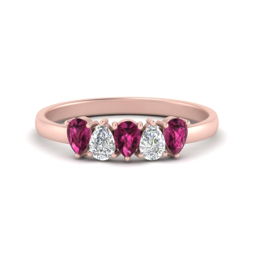 0.75 Carat 5 Stone Wedding Band Diamond Teardrop