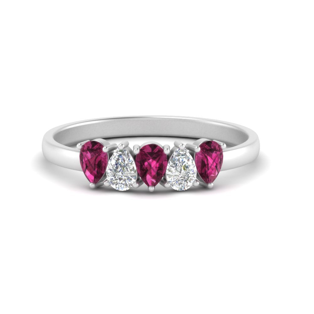 0.75 Carat 5 Stone Wedding Band Diamond Teardrop