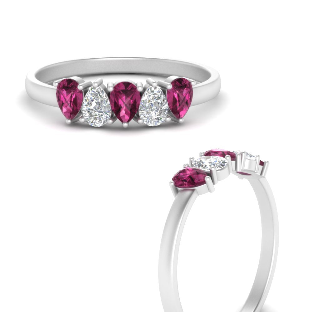 0.75 Carat 5 Stone Wedding Band Diamond Teardrop