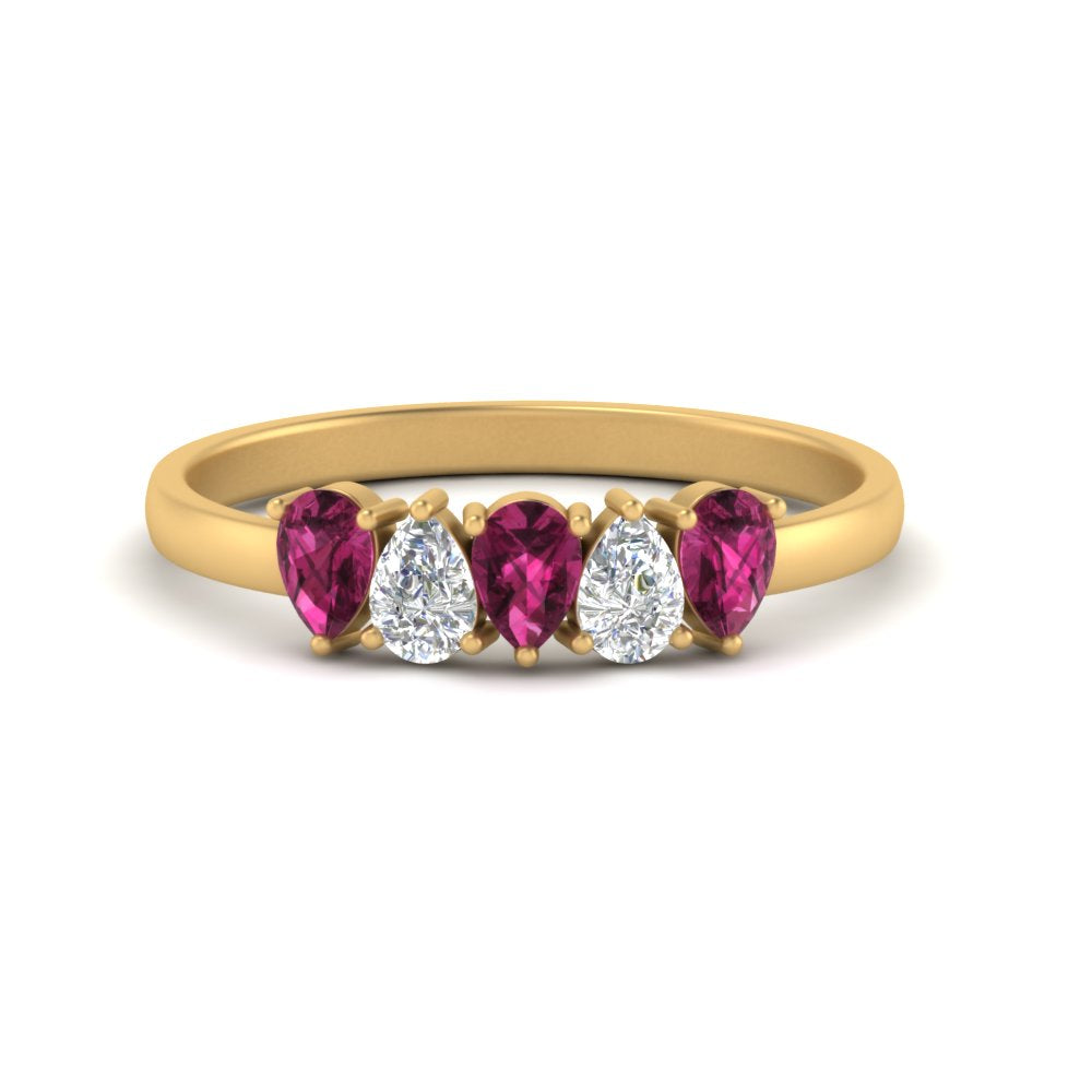 0.75 Carat 5 Stone Wedding Band Diamond Teardrop