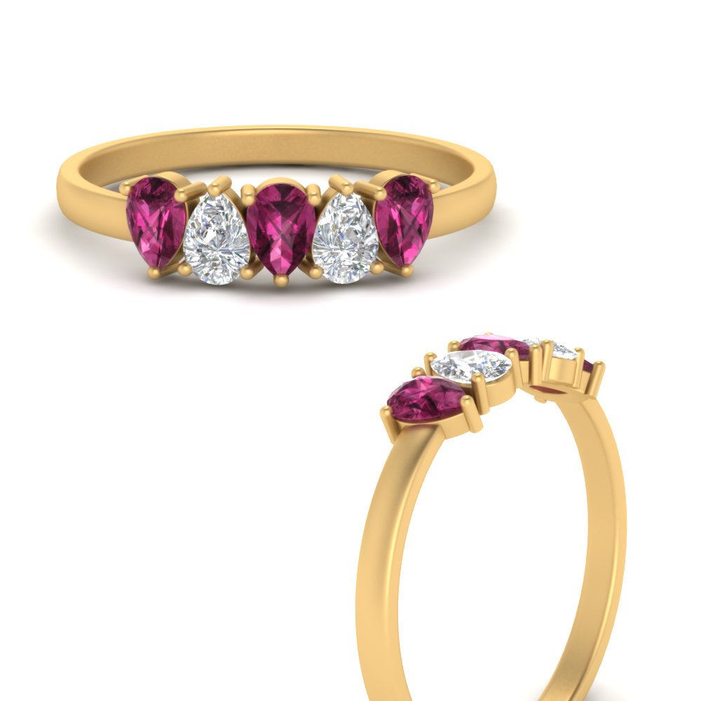 0.75 Carat 5 Stone Wedding Band Diamond Teardrop
