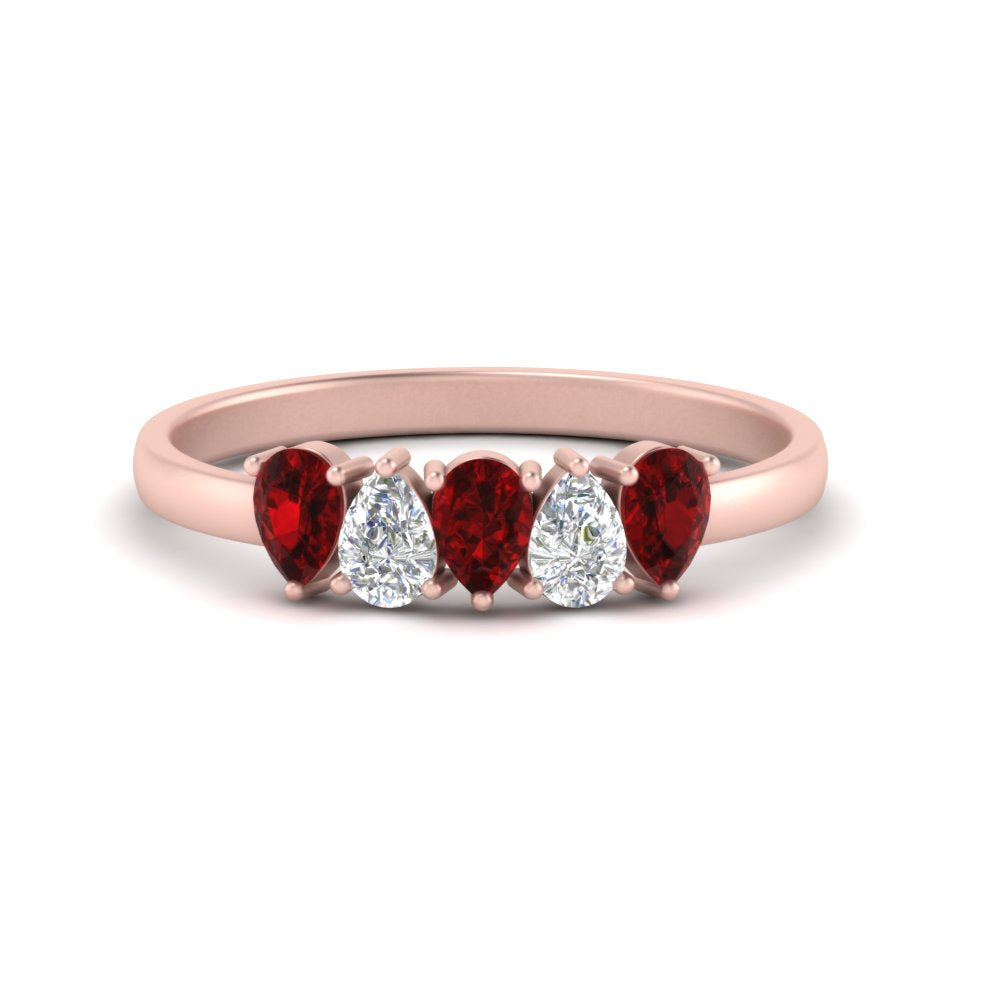 0.75 Carat 5 Stone Wedding Band Diamond Teardrop