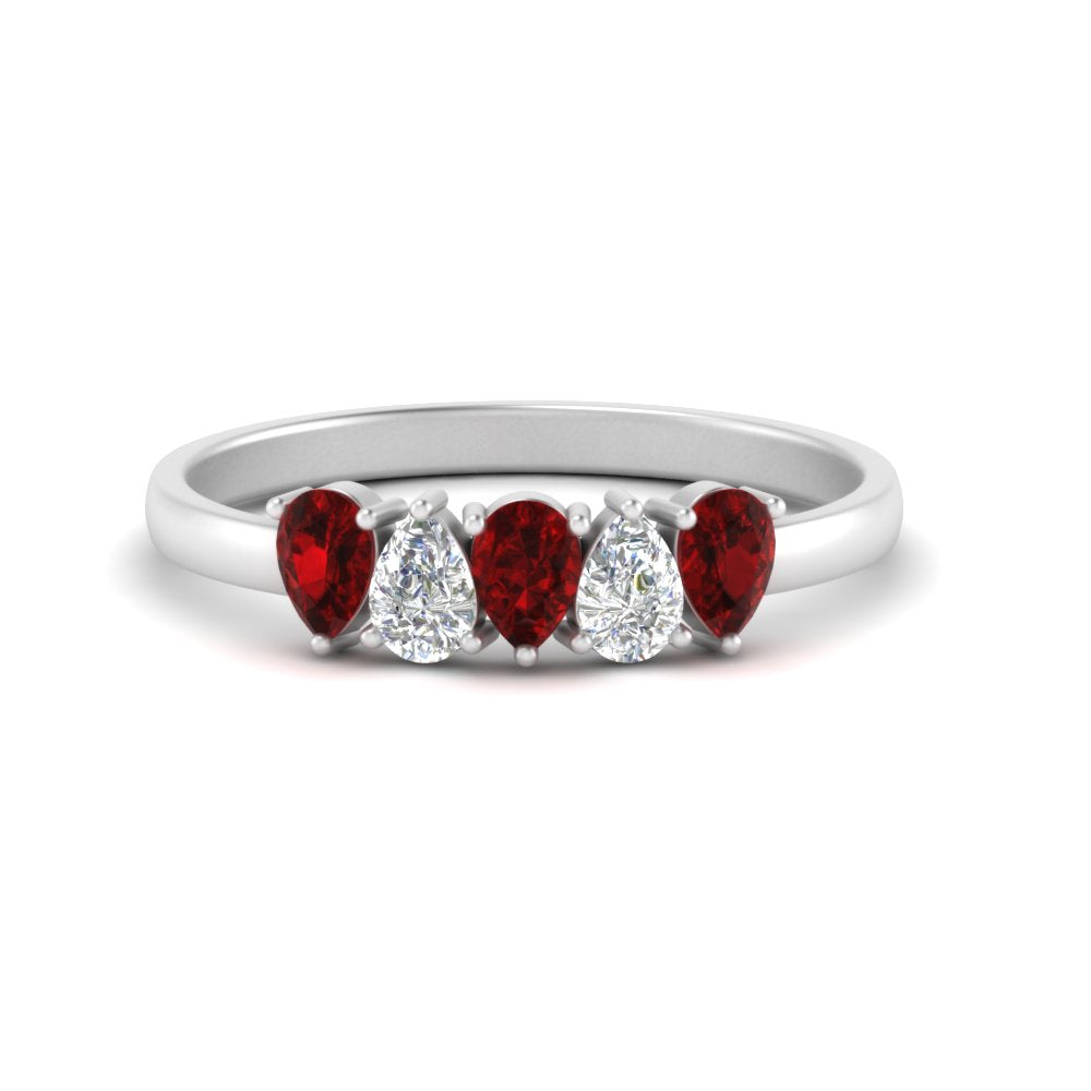 0.75 Carat 5 Stone Wedding Band Diamond Teardrop