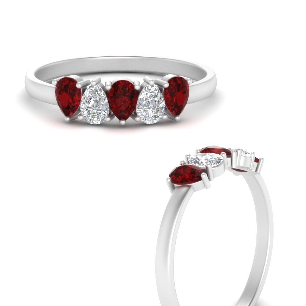 0.75 Carat 5 Stone Wedding Band Diamond Teardrop