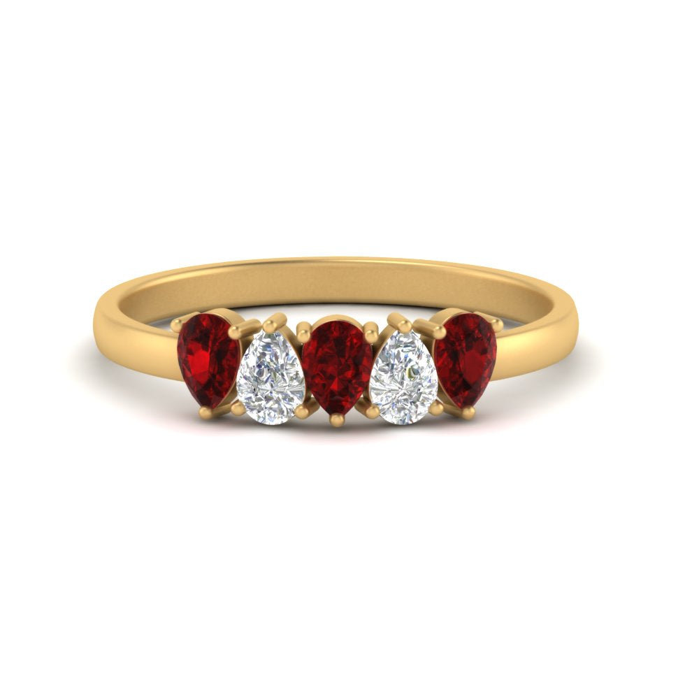 0.75 Carat 5 Stone Wedding Band Diamond Teardrop