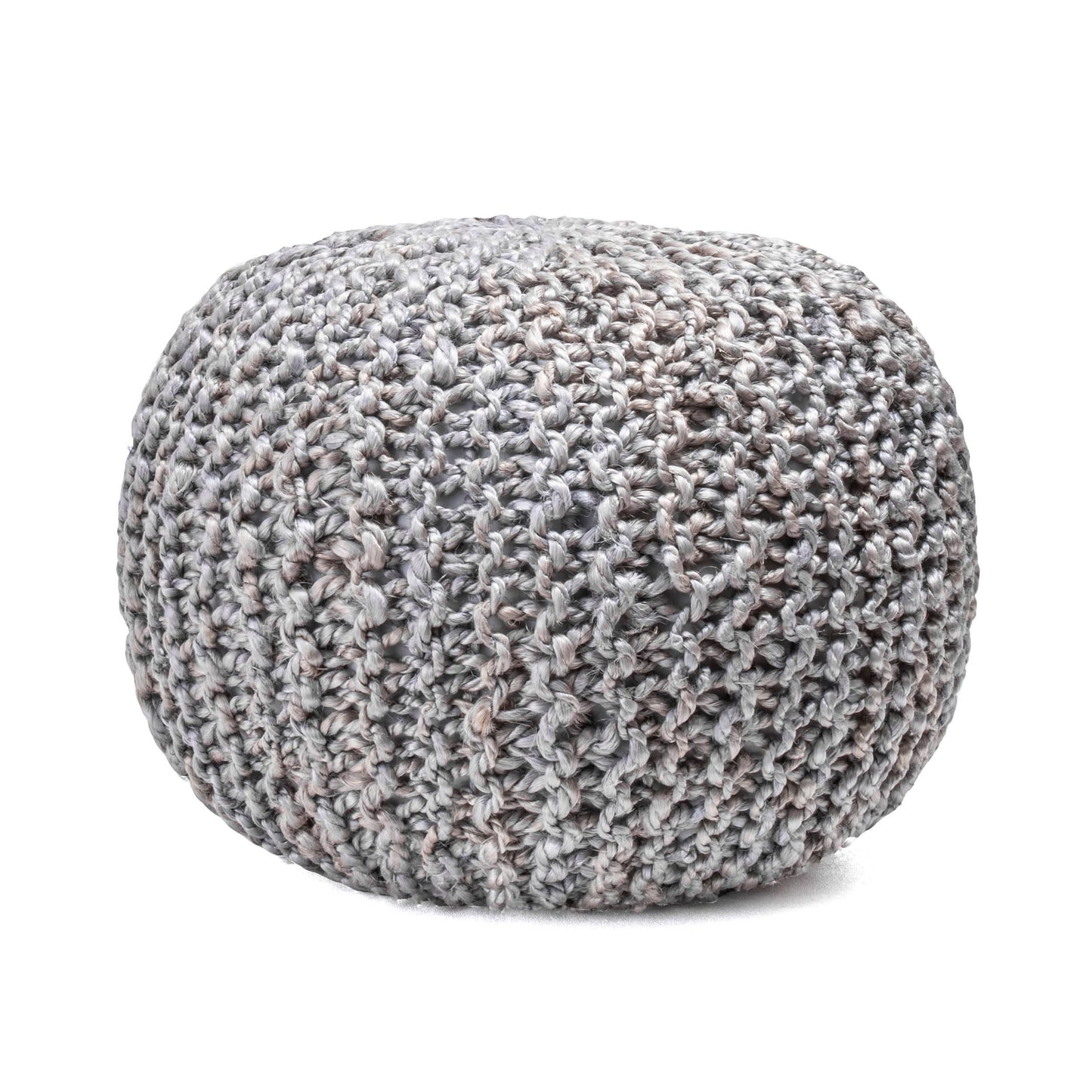 York Classic Knitted Solid Jute Filled Ottoman Pouf: Natural / 14" H x 20" W x 20" D