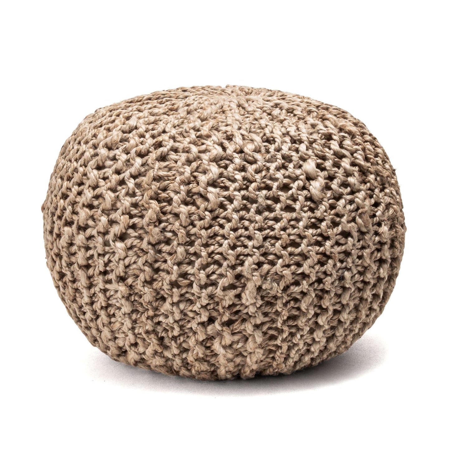 York Classic Knitted Solid Jute Filled Ottoman Pouf: Natural / 14" H x 20" W x 20" D