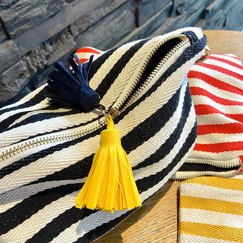 Striped Tassel Cosmetic Bag