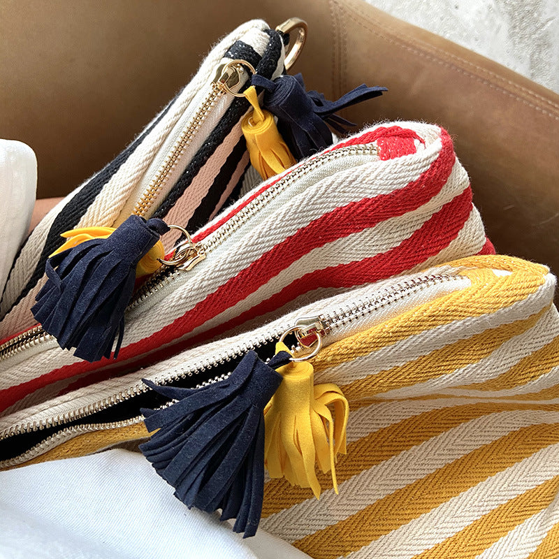 Striped Tassel Cosmetic Bag