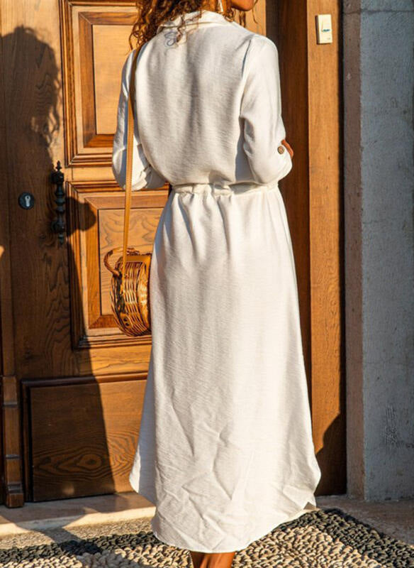 Lapel Long-Sleeved Cardigan Rowed Dress