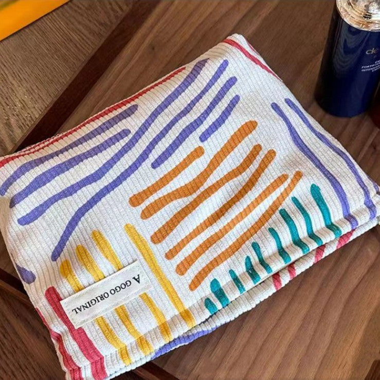 Corduroy Contrast Color Striped Make-up Bag