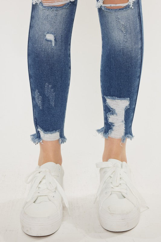 Women's High Rise Fray Hem Ankle Skinny