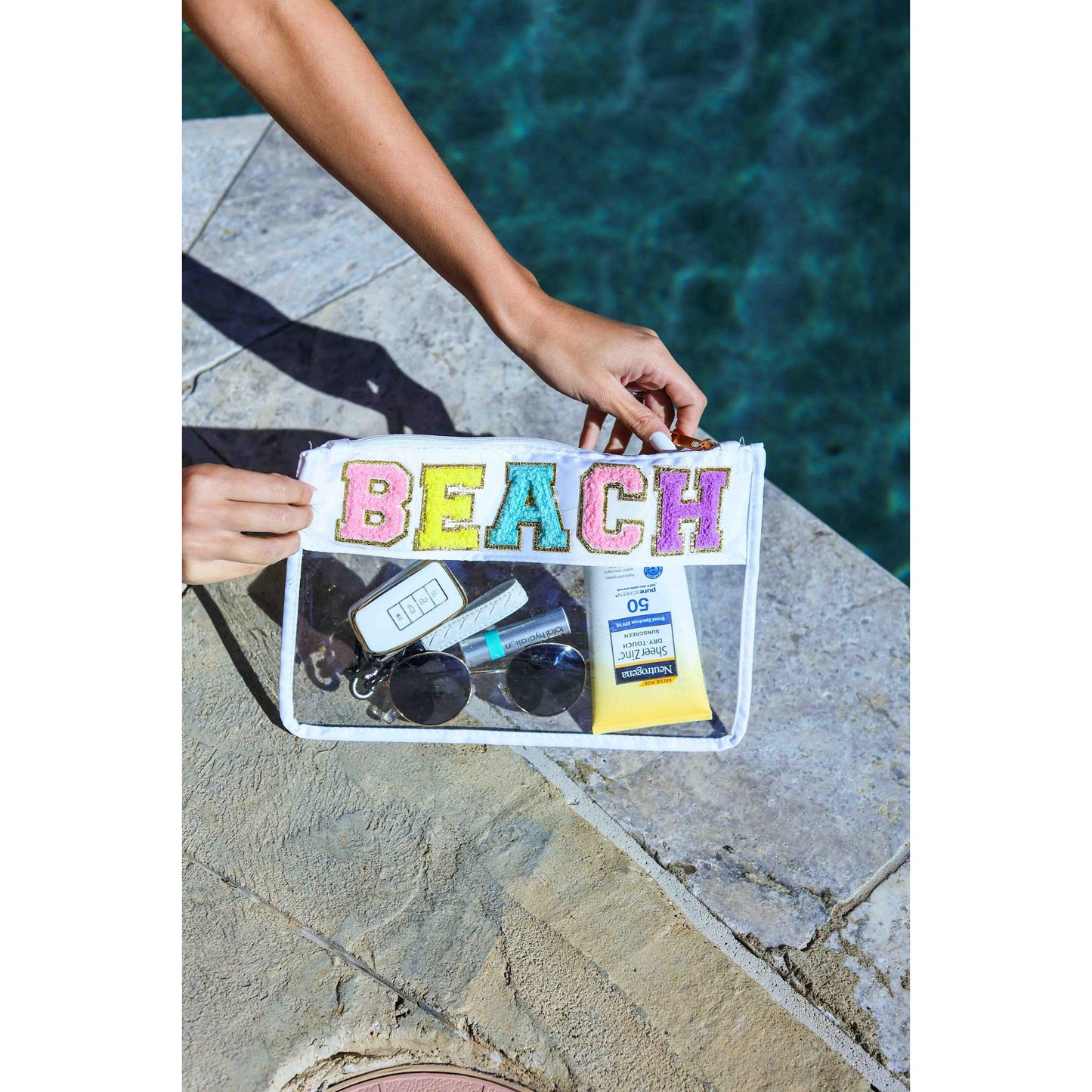 Beach Clear & Waterproof Varsity Pouch**