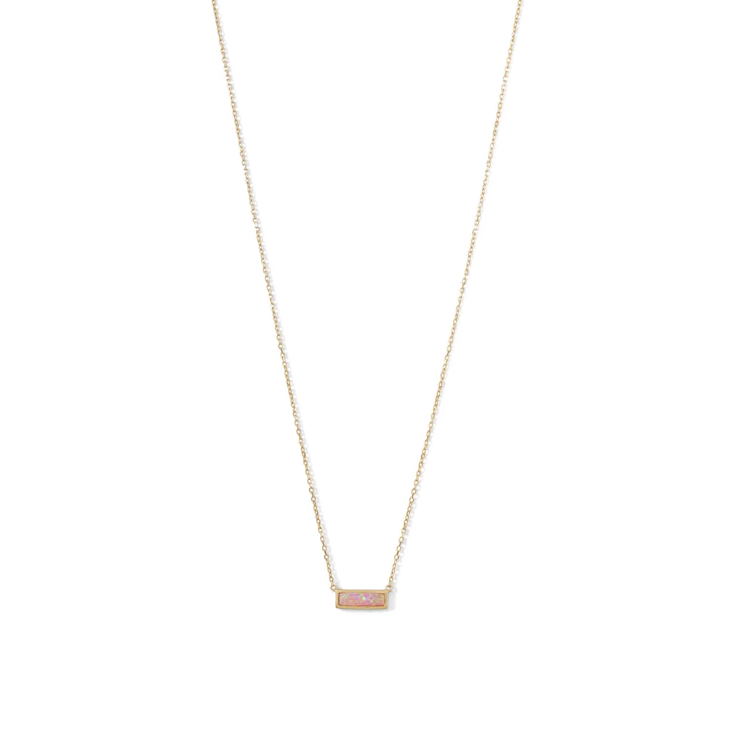 Gold Plated Mini Synthetic Pink Opal Bar Necklace