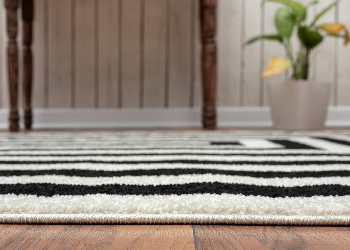Abani Casa CAS120A - Contemporary Black & Ivory Rectangular: 4' x 6'