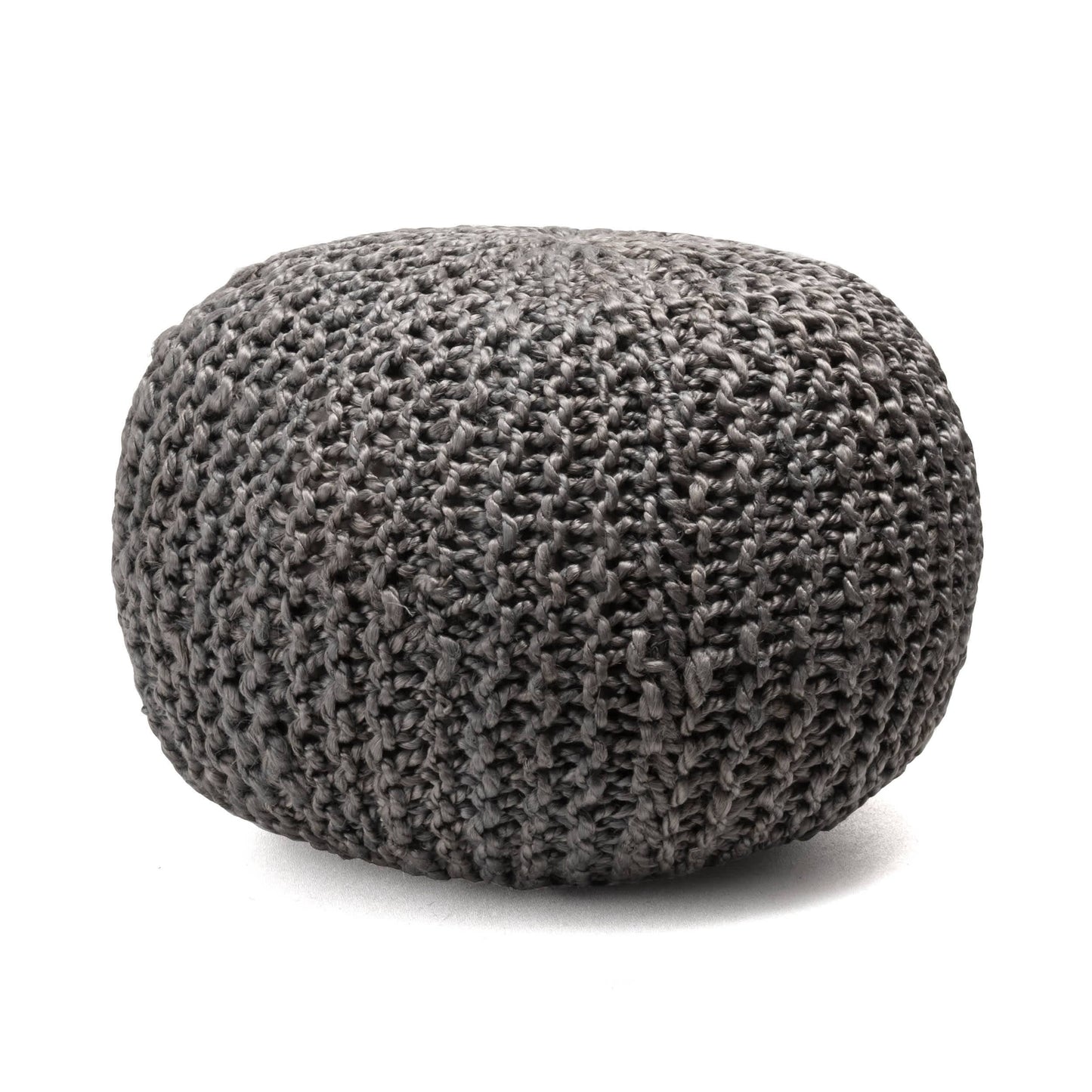 York Classic Knitted Solid Jute Filled Ottoman Pouf: Natural / 14" H x 20" W x 20" D