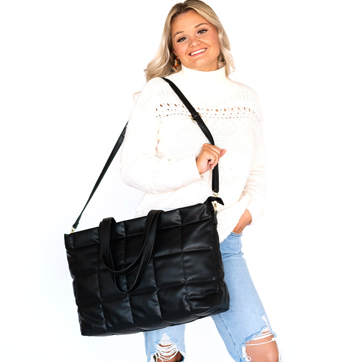 Black Parker Puffy Tote by Viv & Lou