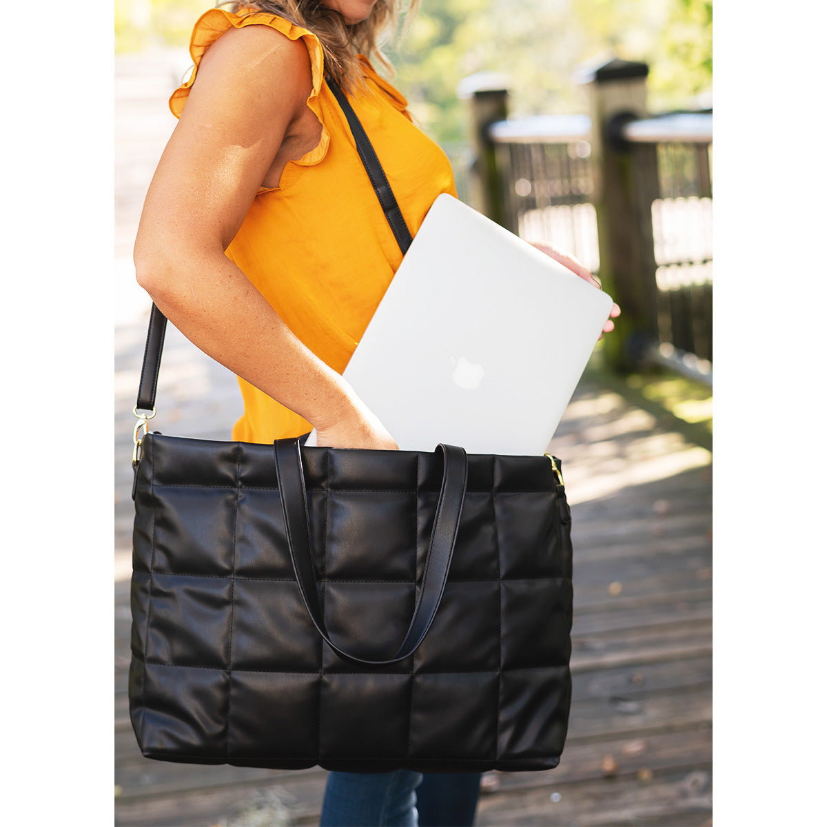 Black Parker Puffy Tote by Viv & Lou