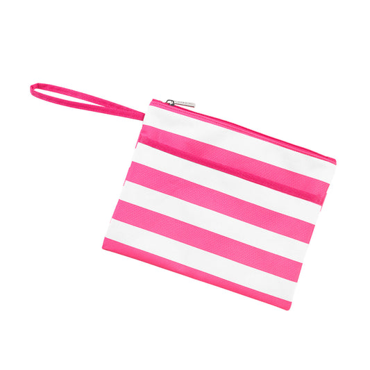 Hot Pink Stripe Zip Pouch Wristlet