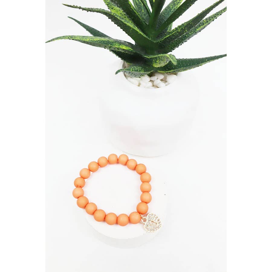 Matte Heart and Key Charm Beaded Bracelets: MIX COLOR / ONE