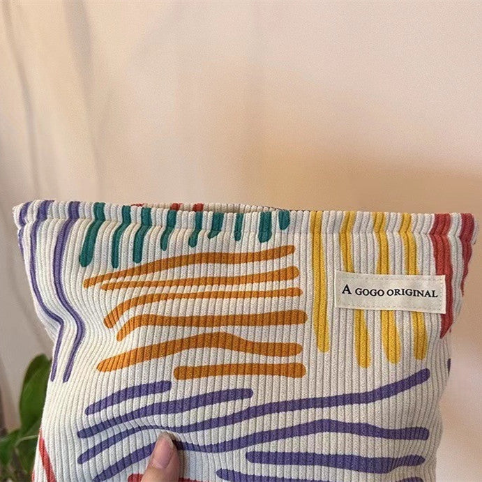 Corduroy Contrast Color Striped Make-up Bag