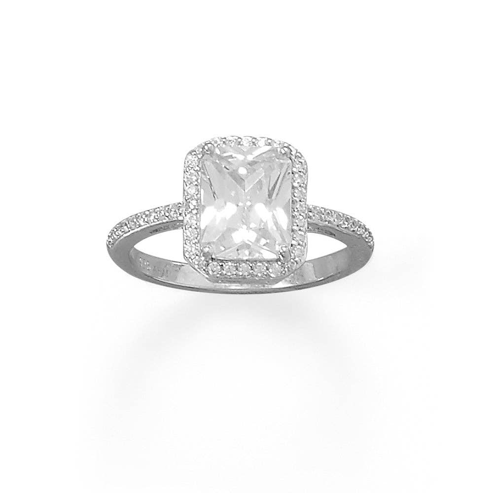 Rhodium Plated Cushion CZ Ring with CZ Halo Edge: 8