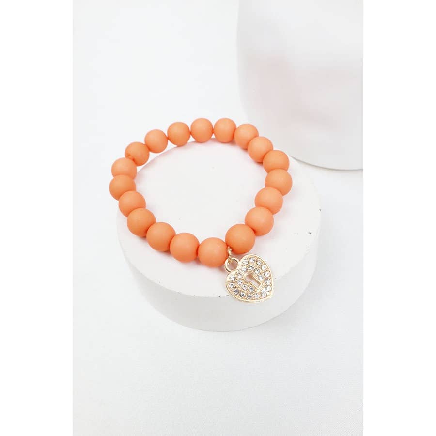 Matte Heart and Key Charm Beaded Bracelets: MIX COLOR / ONE
