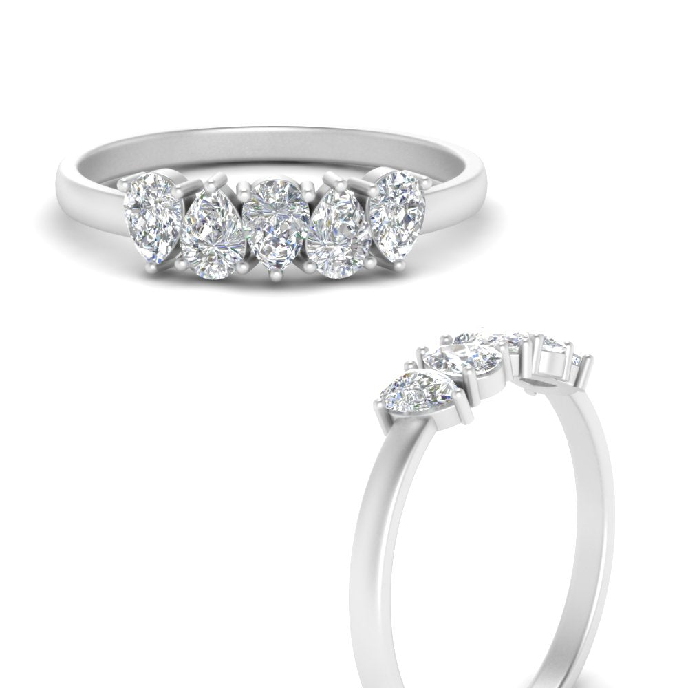 0.75 Carat 5 Stone Wedding Band Diamond Teardrop