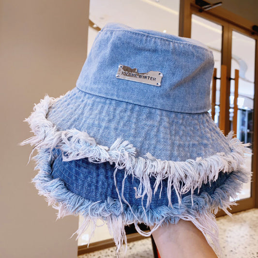 Women's Thin Washed Old Frayed Edge Bucket Hat