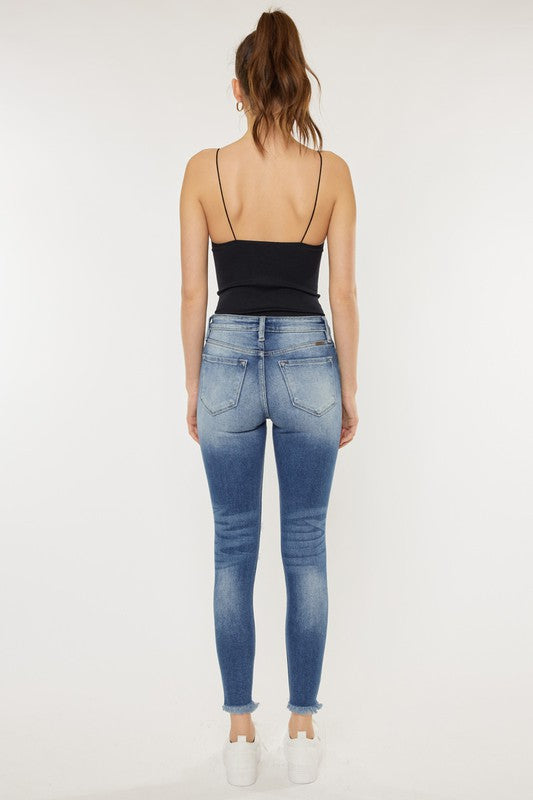 Women's High Rise Fray Hem Ankle Skinny
