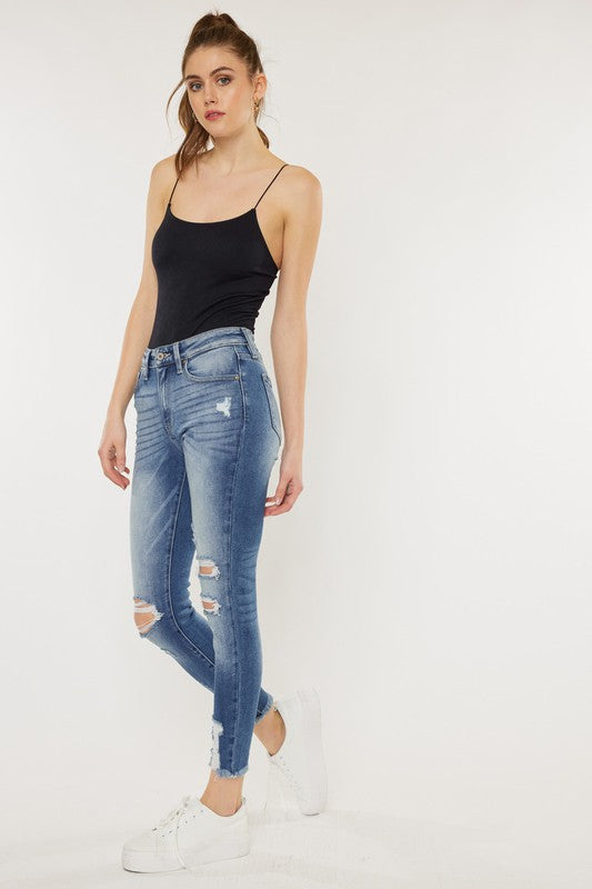 Women's High Rise Fray Hem Ankle Skinny