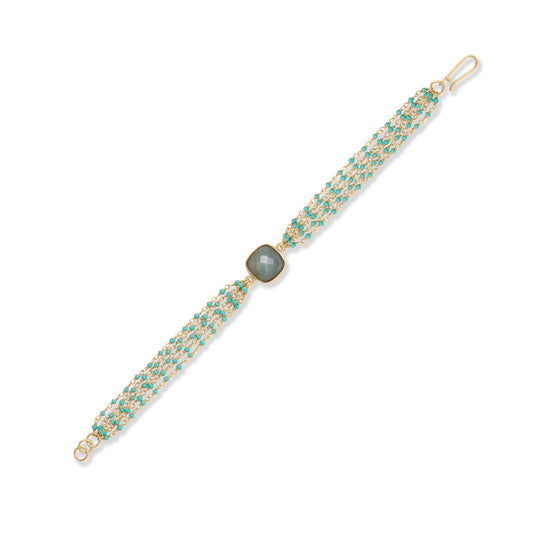 Beaded Turquoise and Square Labradorite Bracelet