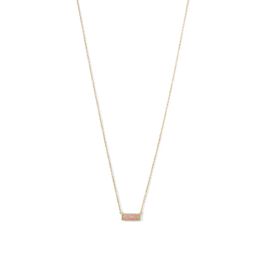 Gold Plated Mini Synthetic Pink Opal Bar Necklace