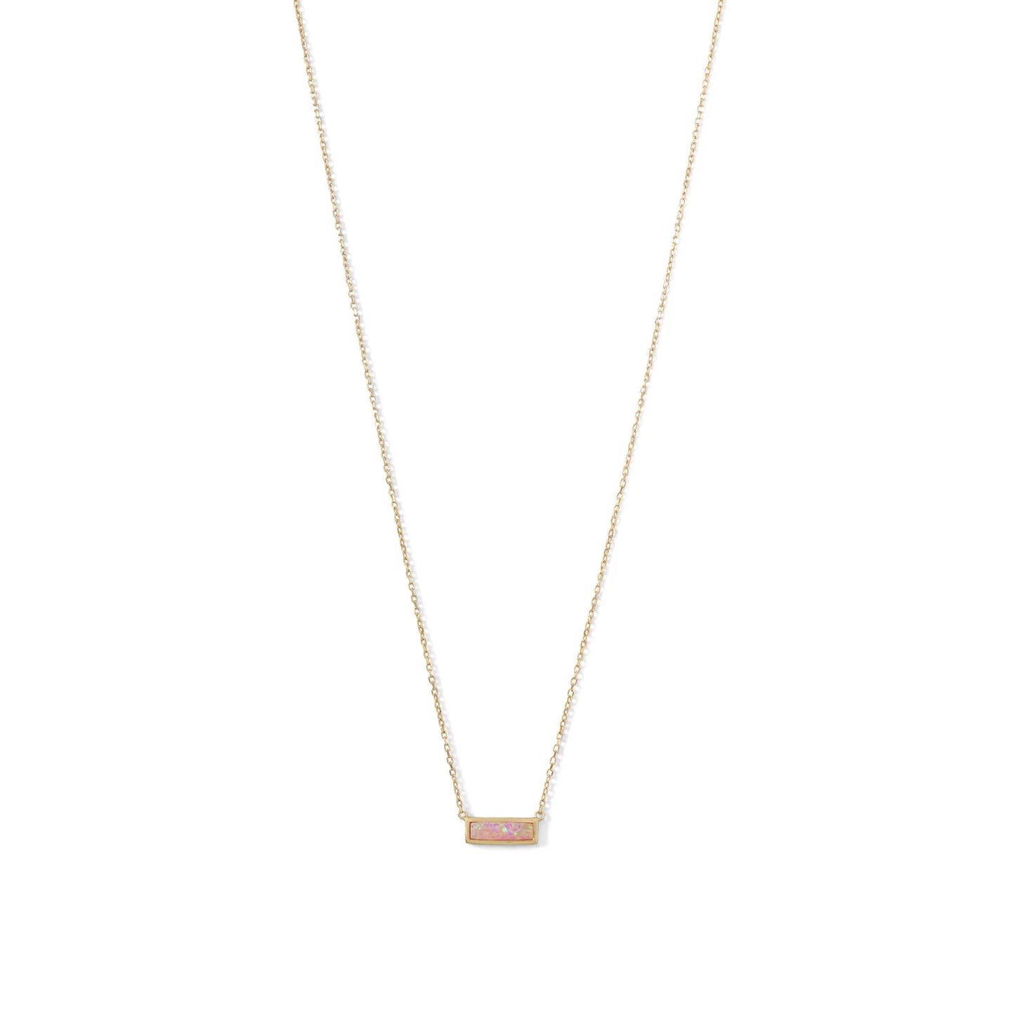 Gold Plated Mini Synthetic Pink Opal Bar Necklace
