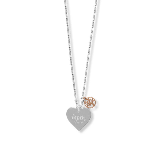 Mom" Heart and Family Tree Charm Necklace