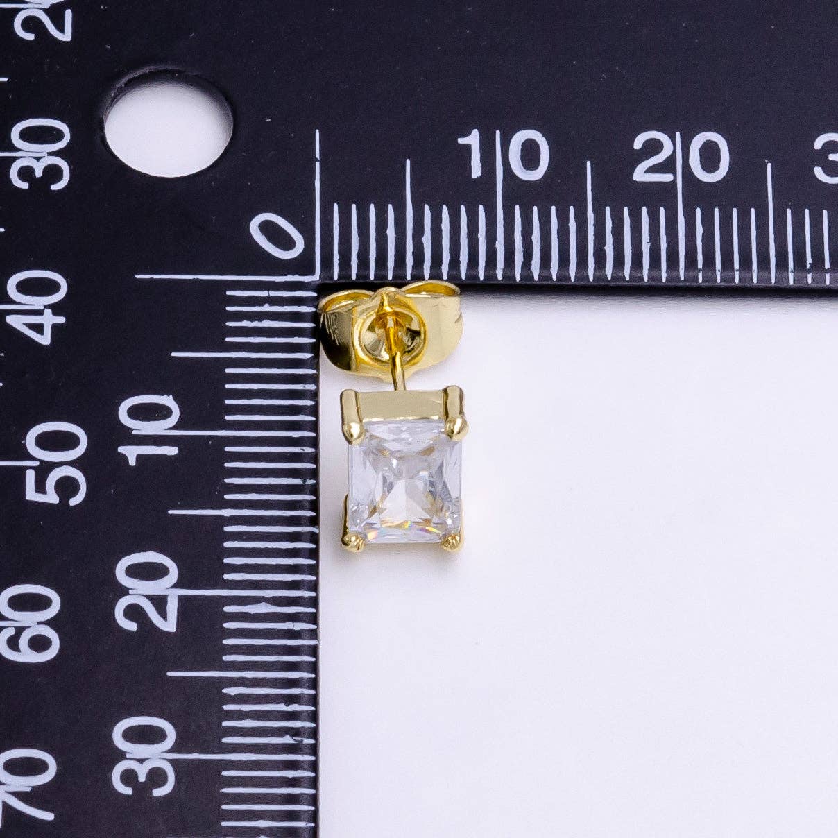 14K Gold Filled 8.3mm Clear Baguette CZ Stud Earrings | AE1014