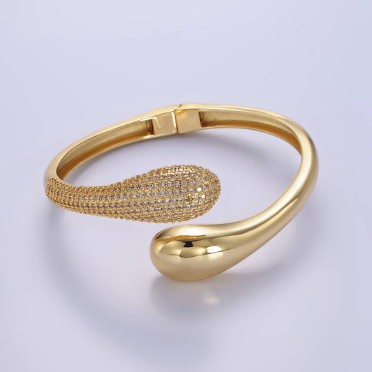 24K Gold Filled CZ Teardrop Shaped Cuff Bracelet | WA-2524