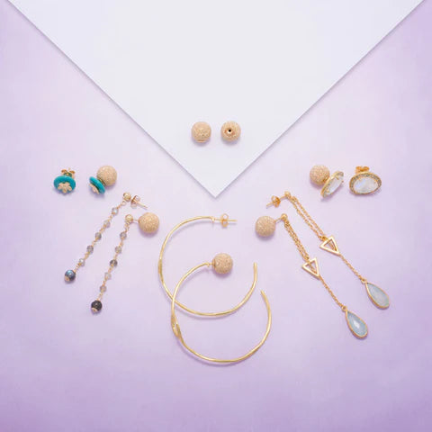 Gold Plated Post Earrings with Labradorite Beads