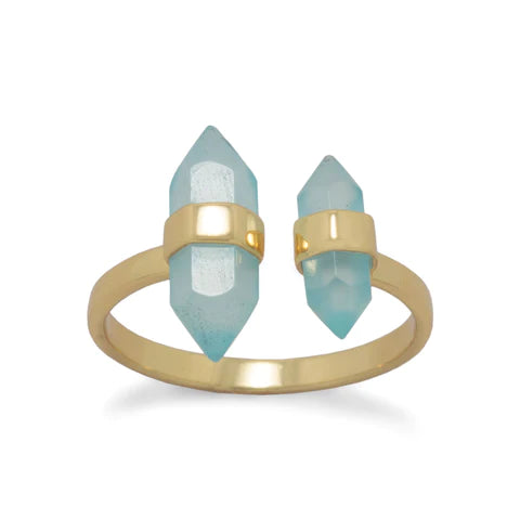 Spike Pencil Cut Aqua Chalcedony Split Ring